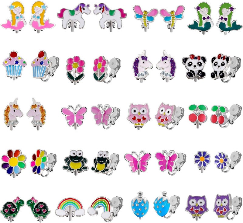 SYNLIN 20 Pairs Kids Clip-on Earrings - Cute Animal Designs, Non-Pierced for Girls - Image 1